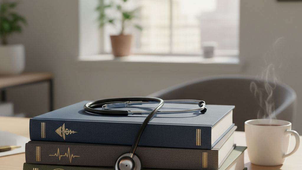 Stetoskop ve tıp kitapları