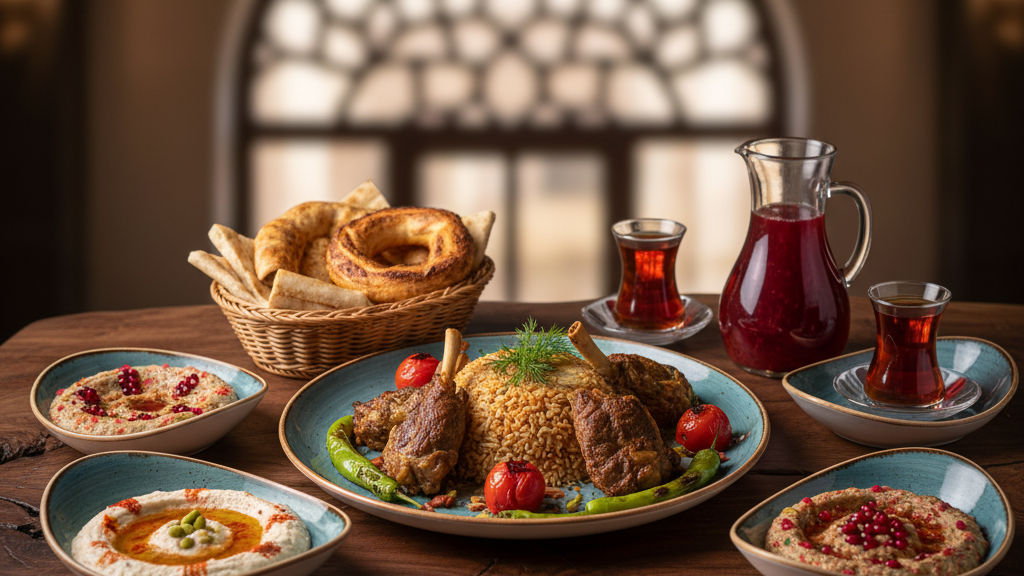 Geleneksel Türk yemekleri sunumu